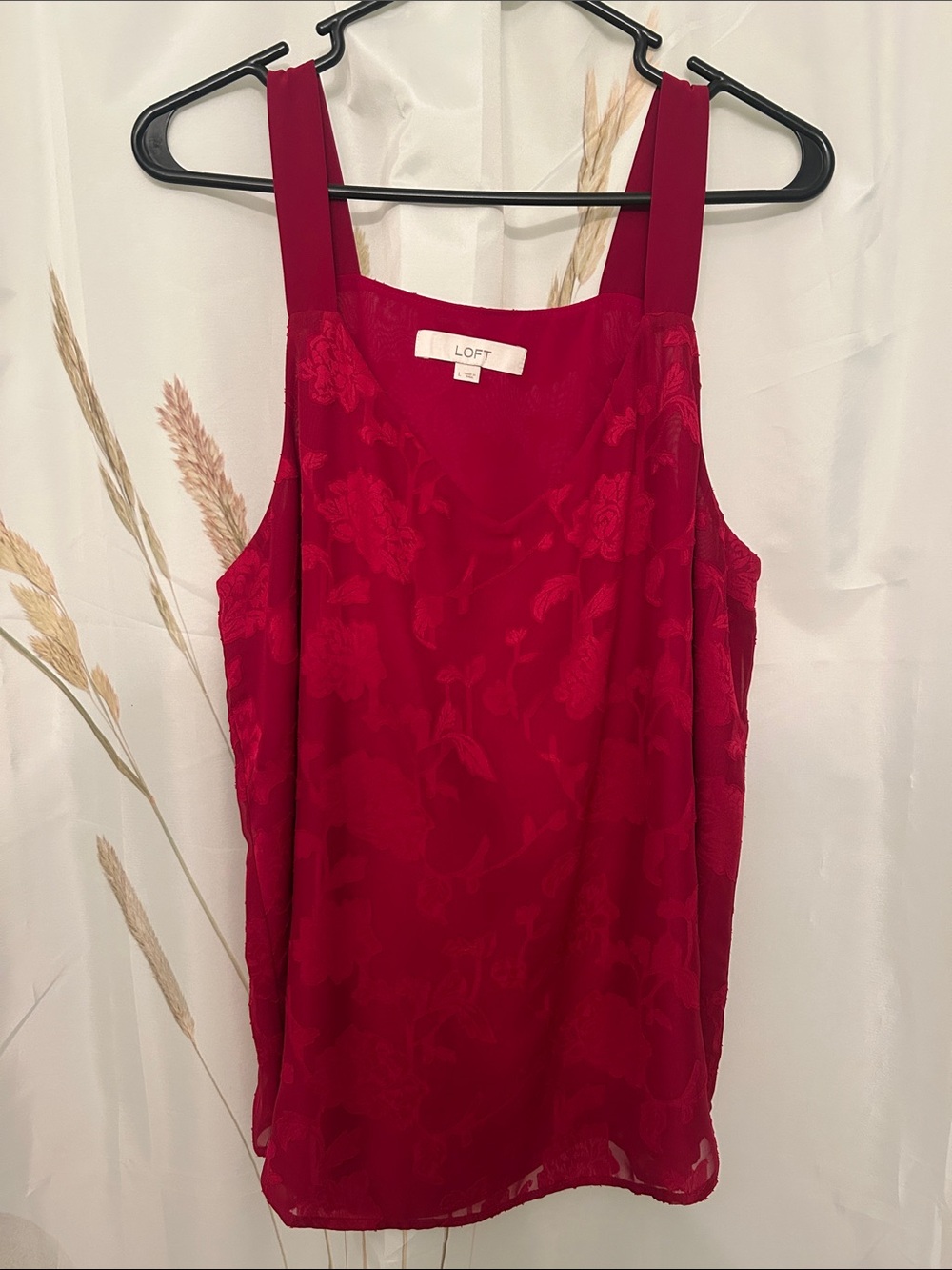 LOFT Ruby Red Floral Jacquard Top with Wide Straps